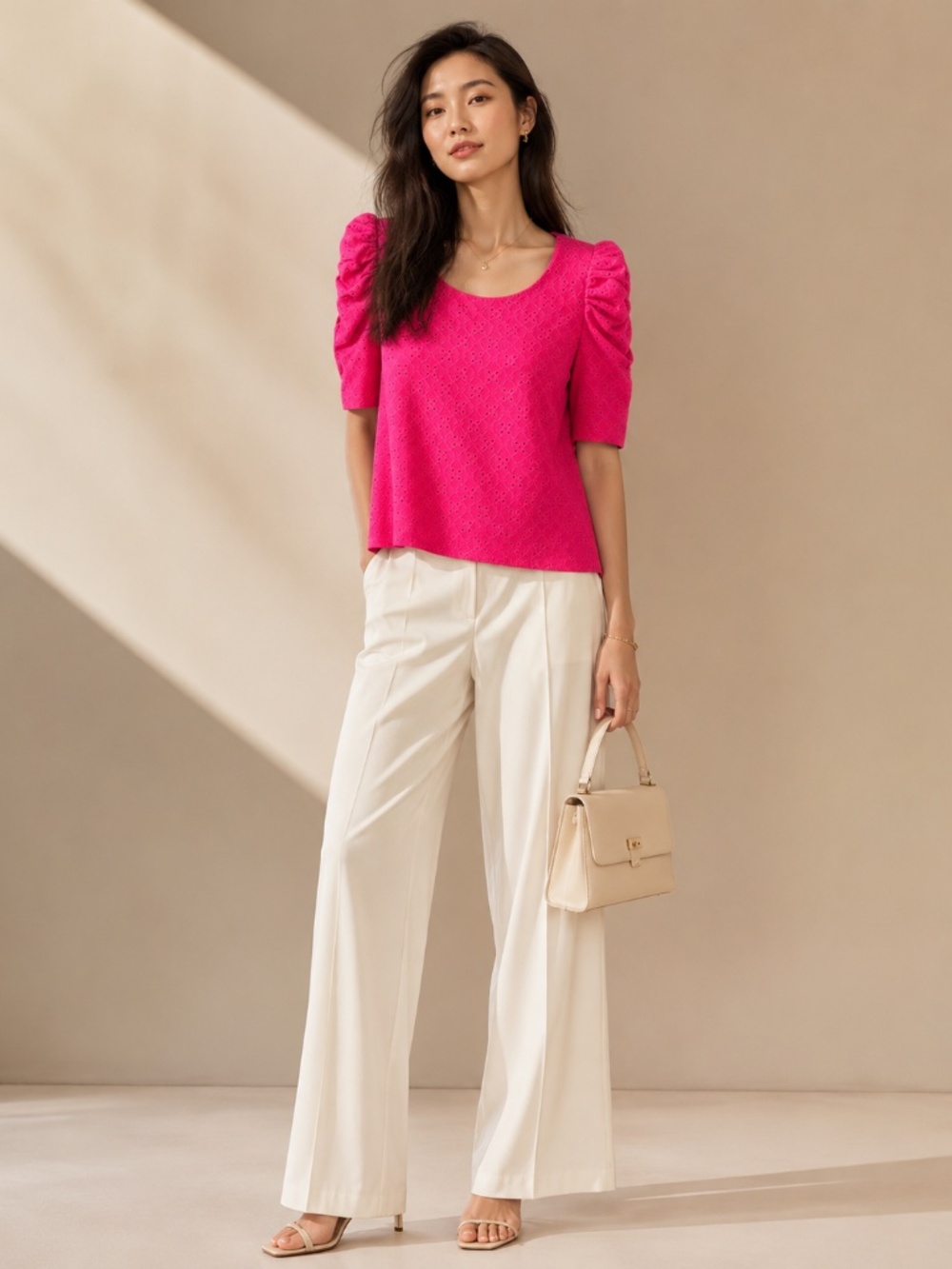 CeCe Hot Pink Eyelet Puff Sleeve Blouse - Size XS‎